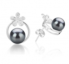 Molly Noir 7-8mm AAAA-qualité perles d'eau douce 925/1000 Argent-Boucles d'oreilles en perles