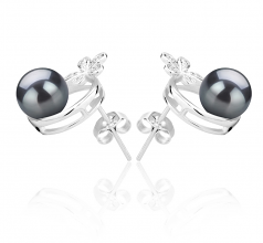 Molly Noir 7-8mm AAAA-qualité perles d'eau douce 925/1000 Argent-Boucles d'oreilles en perles