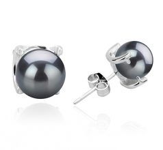 Britt Noir 7-8mm AAAA-qualité perles d'eau douce 925/1000 Argent-Boucles d'oreilles en perles