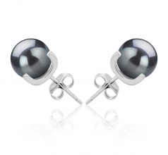 Britt Noir 7-8mm AAAA-qualité perles d'eau douce 925/1000 Argent-Boucles d'oreilles en perles