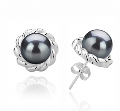 Bessie Noir 8-9mm AAAA-qualité perles d'eau douce 925/1000 Argent-Boucles d'oreilles en perles