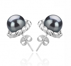 Bessie Noir 8-9mm AAAA-qualité perles d'eau douce 925/1000 Argent-Boucles d'oreilles en perles