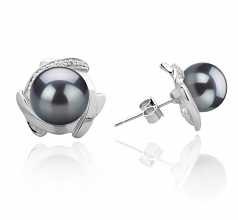 Alba Noir 8-9mm AAAA-qualité perles d'eau douce 925/1000 Argent-Boucles d'oreilles en perles