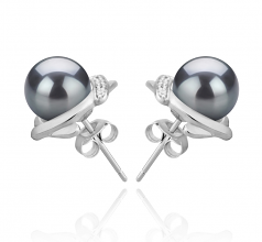 Alba Noir 8-9mm AAAA-qualité perles d'eau douce 925/1000 Argent-Boucles d'oreilles en perles