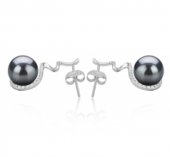 Lolita Noir 8-9mm AAAA-qualité perles d'eau douce 925/1000 Argent-Boucles d'oreilles en perles