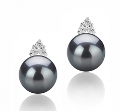 Evelyn Noir 8-9mm AAAA-qualité perles d'eau douce 925/1000 Argent-Boucles d'oreilles en perles