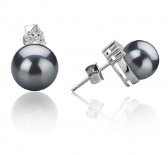 Evelyn Noir 8-9mm AAAA-qualité perles d'eau douce 925/1000 Argent-Boucles d'oreilles en perles