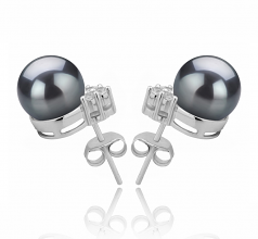 Evelyn Noir 8-9mm AAAA-qualité perles d'eau douce 925/1000 Argent-Boucles d'oreilles en perles