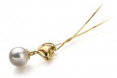 Cora Blanc 8-9mm AA-qualité Akoya du Japon 585/1000 Or Jaune-pendentif en perles