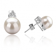 Evelyn Blanc 8-9mm AAAA-qualité perles d'eau douce 925/1000 Argent-Boucles d'oreilles en perles