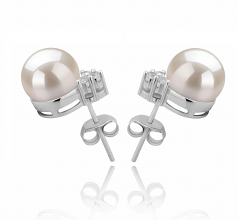 Evelyn Blanc 8-9mm AAAA-qualité perles d'eau douce 925/1000 Argent-Boucles d'oreilles en perles
