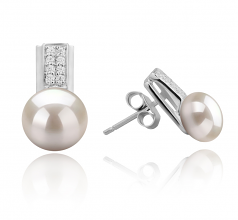 Alina Blanc 8-9mm AAA-qualité perles d'eau douce 925/1000 Argent-Boucles d'oreilles en perles