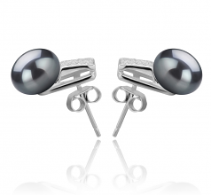 Alina Noir 8-9mm AAA-qualité perles d'eau douce 925/1000 Argent-Boucles d'oreilles en perles