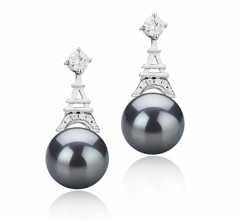 Tour Eiffer Noir 8-9mm AAAA-qualité perles d'eau douce 925/1000 Argent-Boucles d'oreilles en perles