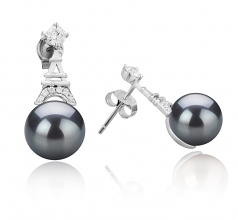 Tour Eiffer Noir 8-9mm AAAA-qualité perles d'eau douce 925/1000 Argent-Boucles d'oreilles en perles