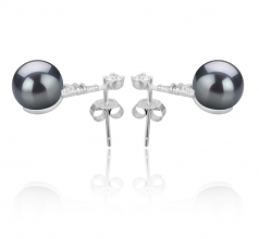 Tour Eiffer Noir 8-9mm AAAA-qualité perles d'eau douce 925/1000 Argent-Boucles d'oreilles en perles