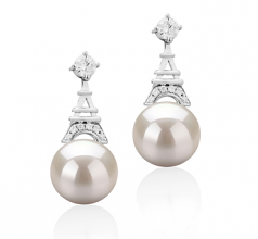 Tour Eiffer Blanc 8-9mm AAAA-qualité perles d'eau douce 925/1000 Argent-Boucles d'oreilles en perles