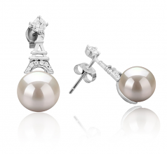 Tour Eiffer Blanc 8-9mm AAAA-qualité perles d'eau douce 925/1000 Argent-Boucles d'oreilles en perles