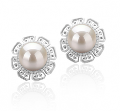 Leonie Blanc 9-10mm AAAA-qualité perles d'eau douce 925/1000 Argent-Boucles d'oreilles en perles