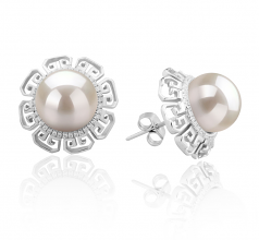 Leonie Blanc 9-10mm AAAA-qualité perles d'eau douce 925/1000 Argent-Boucles d'oreilles en perles