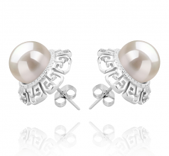 Leonie Blanc 9-10mm AAAA-qualité perles d'eau douce 925/1000 Argent-Boucles d'oreilles en perles