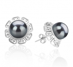 Leonie Noir 9-10mm AAA-qualité de Tahiti 925/1000 Argent-Boucles d'oreilles en perles