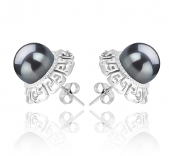 Leonie Noir 9-10mm AAA-qualité de Tahiti 925/1000 Argent-Boucles d'oreilles en perles