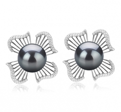 Abigail Noir 10-11mm AAA-qualité de Tahiti 925/1000 Argent-Boucles d'oreilles en perles