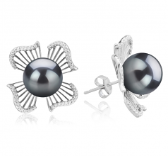 Abigail Noir 10-11mm AAA-qualité de Tahiti 925/1000 Argent-Boucles d'oreilles en perles