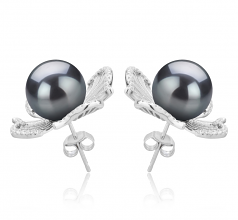 Abigail Noir 10-11mm AAA-qualité de Tahiti 925/1000 Argent-Boucles d'oreilles en perles