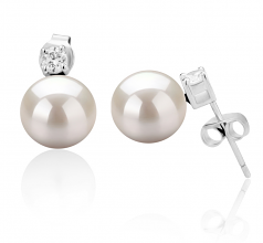 Éternité Blanc 8-9mm AAAA-qualité perles d'eau douce 925/1000 Argent-Boucles d'oreilles en perles
