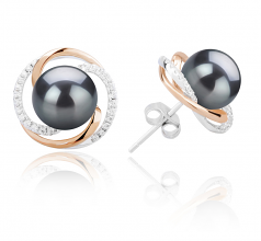 Zina Noir 8-9mm AAAA-qualité perles d'eau douce 925/1000 Argent-Boucles d'oreilles en perles