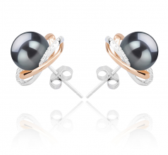 Zina Noir 8-9mm AAAA-qualité perles d'eau douce 925/1000 Argent-Boucles d'oreilles en perles