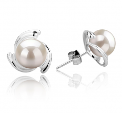 Eva Blanc 8-9mm AAAA-qualité perles d'eau douce 925/1000 Argent-Boucles d'oreilles en perles