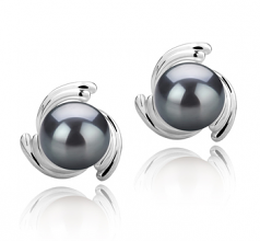 Eva Noir 8-9mm AAA-qualité de Tahiti 925/1000 Argent-Boucles d'oreilles en perles