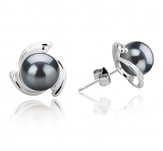 Eva Noir 8-9mm AAA-qualité de Tahiti 925/1000 Argent-Boucles d'oreilles en perles