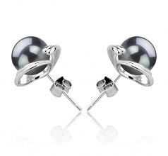 Eva Noir 8-9mm AAA-qualité de Tahiti 925/1000 Argent-Boucles d'oreilles en perles