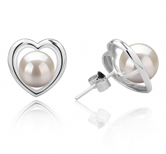 Kimberly-coeur Blanc 8-9mm AAAA-qualité perles d'eau douce 925/1000 Argent-Boucles d'oreilles en perles