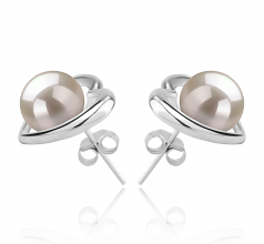 Kimberly-coeur Blanc 8-9mm AAAA-qualité perles d'eau douce 925/1000 Argent-Boucles d'oreilles en perles