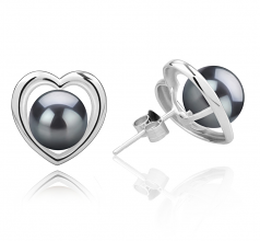 Kimberly-coeur Noir 8-9mm AAA-qualité de Tahiti 925/1000 Argent-Boucles d'oreilles en perles