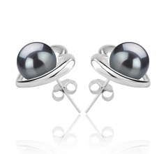 Kimberly-coeur Noir 8-9mm AAA-qualité de Tahiti 925/1000 Argent-Boucles d'oreilles en perles