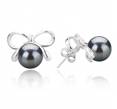 Kayla Noir 8-9mm AAA-qualité de Tahiti 925/1000 Argent-Boucles d'oreilles en perles