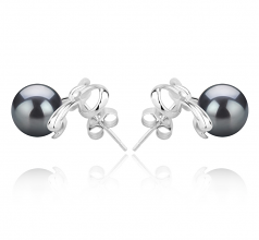 Kayla Noir 8-9mm AAA-qualité de Tahiti 925/1000 Argent-Boucles d'oreilles en perles