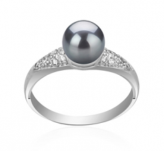 Cristy Noir 6-7mm AAAA-qualité perles d'eau douce 925/1000 Argent-Bague perles