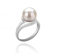 Royisal Blanc 9-10mm AAAA-qualité perles d'eau douce 925/1000 Argent-Bague perles