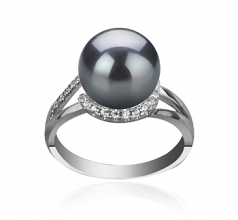 Royisal Noir 9-10mm AAA-qualité de Tahiti 925/1000 Argent-Bague perles