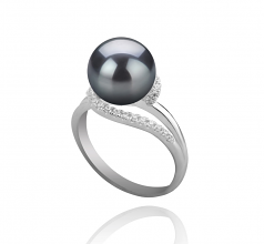 Royisal Noir 9-10mm AAA-qualité de Tahiti 925/1000 Argent-Bague perles