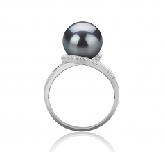 Royisal Noir 9-10mm AAA-qualité de Tahiti 925/1000 Argent-Bague perles