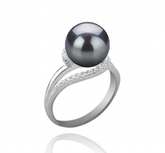 Royisal Noir 9-10mm AAA-qualité de Tahiti 925/1000 Argent-Bague perles