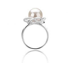 Bobbie Blanc 9-10mm AAAA-qualité perles d'eau douce 925/1000 Argent-Bague perles